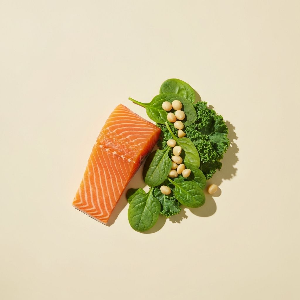 Salmon with greens and nuts